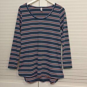 LulaRoe Long Sleeve Tee Blue Stripe Scoop Neck Size Medium‎